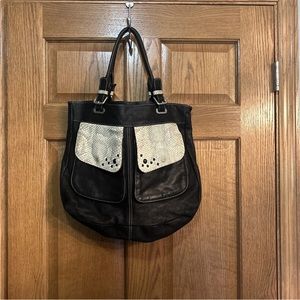 Italian PULICATI Tote Bag, black and snakeskin